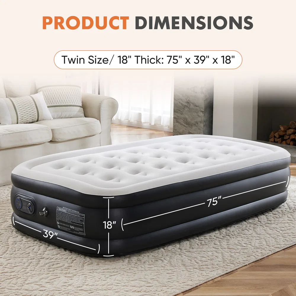 Air Mattress - 18" Inflatable Blow Up Mattress Airbed with Built-in High Capacity Pump, Double Height, Adjustable, Non-Slip Bottom Design image 9