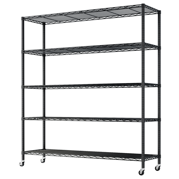 Adjustable layer spacing, wheeled display stand, iron, 117*45*185cm, powder-coated black-5