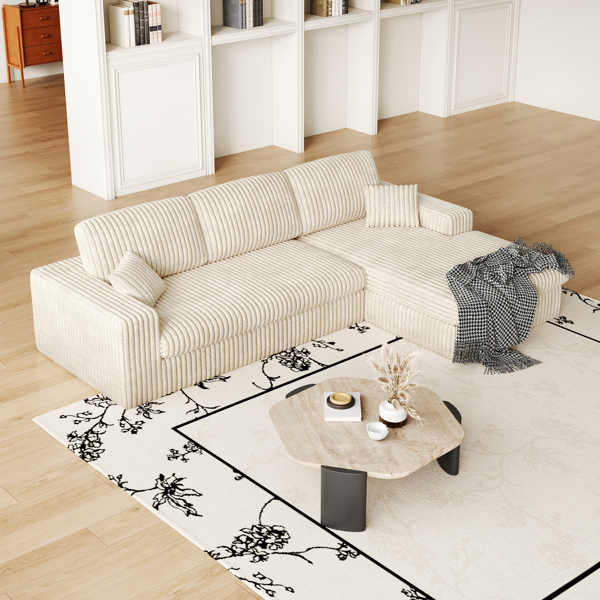 114.5'Modern Corduroy Modular foam Sofa, Recliner Seat reversible Sofa, 2in1 Sofa with Recliner and L-Shaped Sofa Combination with Three Cushion Neck Pillow Combination and Two Throw Pillows 2 package-24