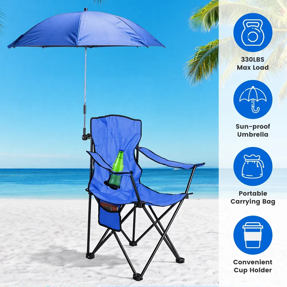 Folding Camping Chair with Detachable 8-Rib Sun Umbrella, 42.13 Inch Canopy Aluminum Alloy Portable Lawn…