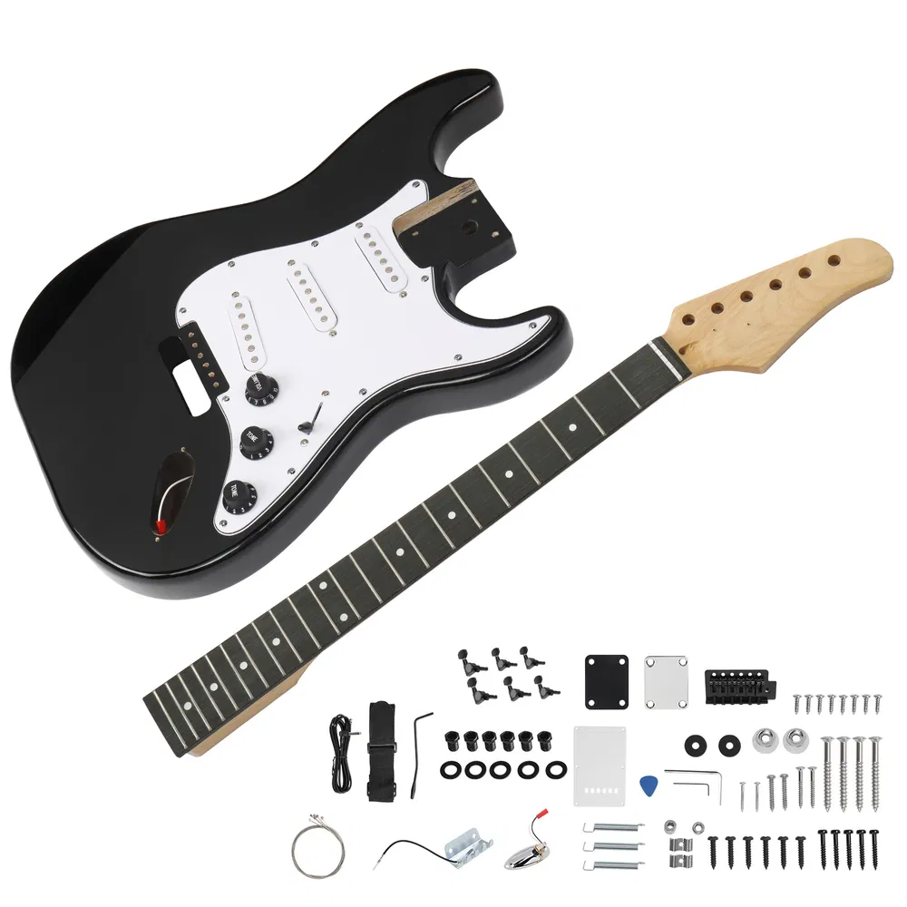 DIY 6 String ST Style Electric Guitar Kits with Mahogany Body, Maple Neck and Accessories Black image 4