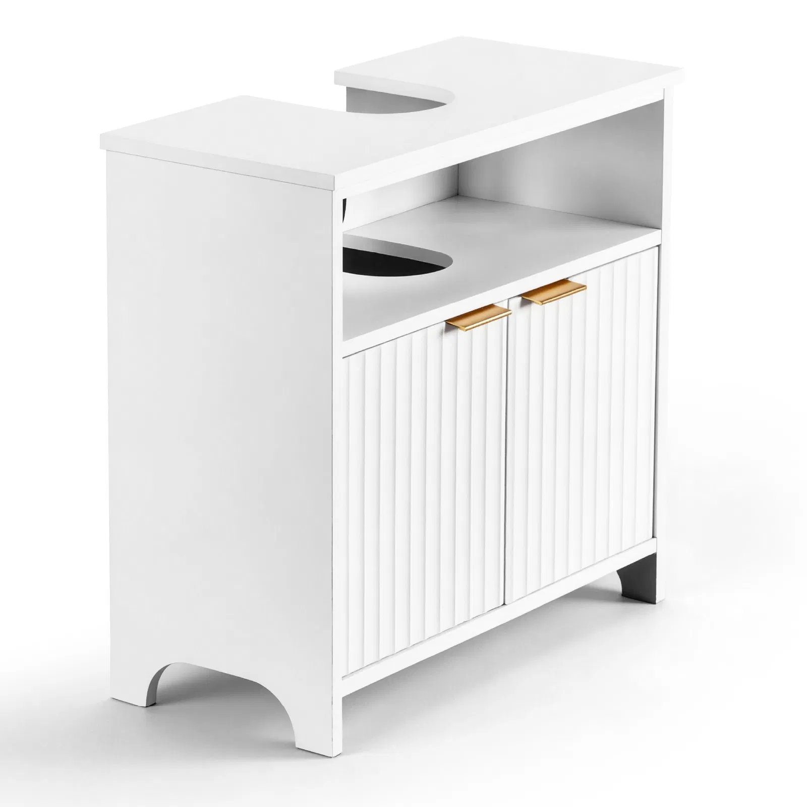 White particleboard with melamine veneer, grille thermoformed, two-door, one-shelf bathroom vanity unit… image 7