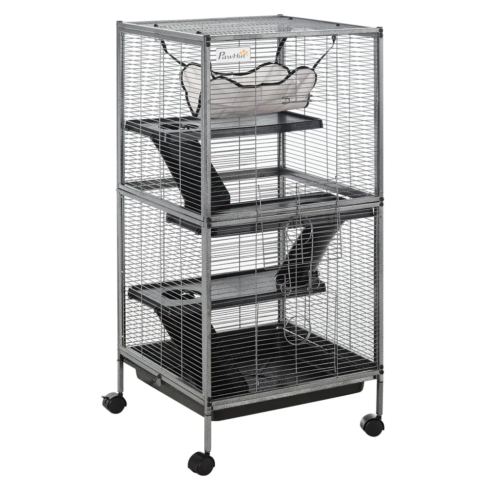 4-Tier Rolling Small Animal Cage, Deluxe Guinea Pig Cage, Ferret Cage for Mink Chinchilla Kitten Rabbit
