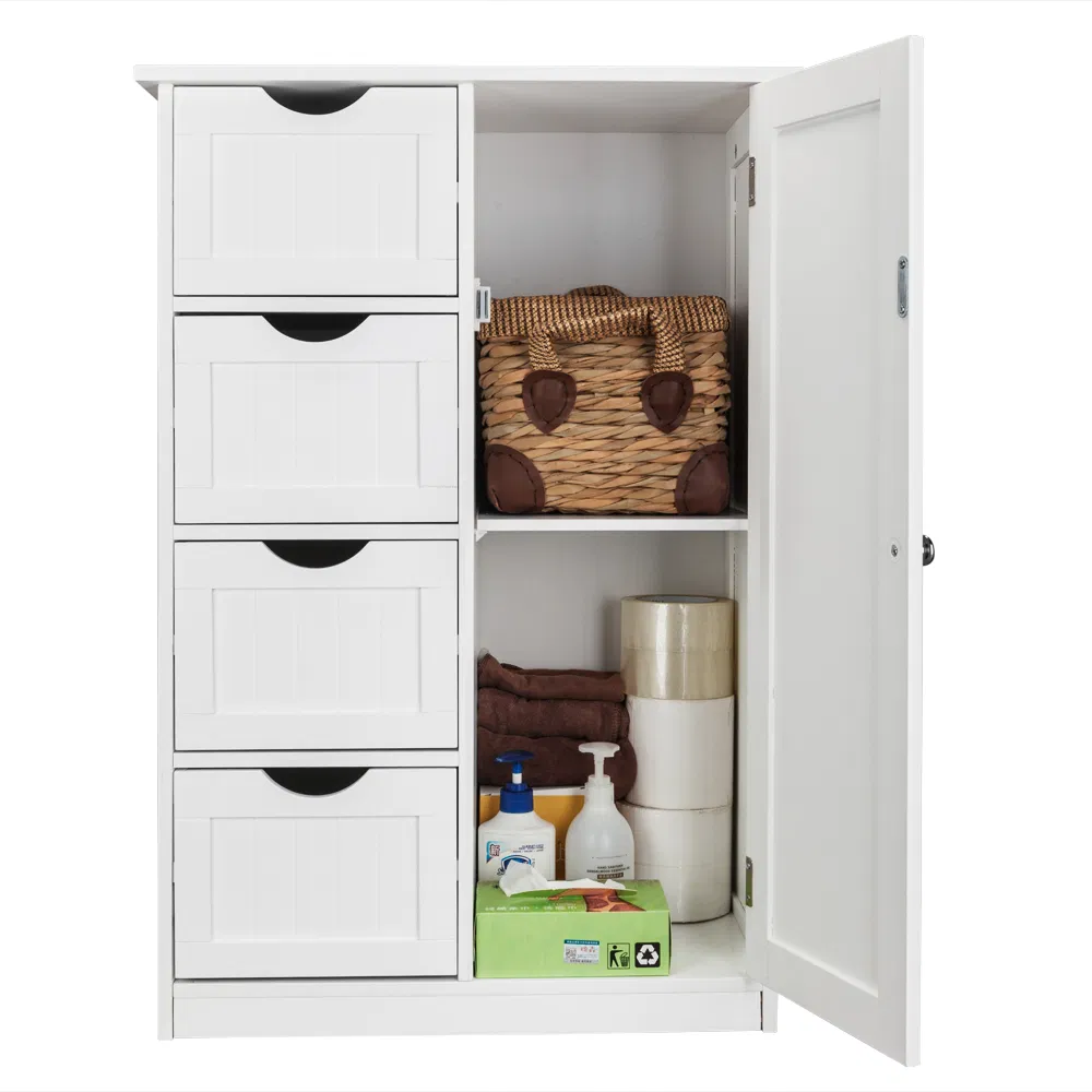 Single Door Bathroom Storage Cabinet with 4 Drawers White image 12