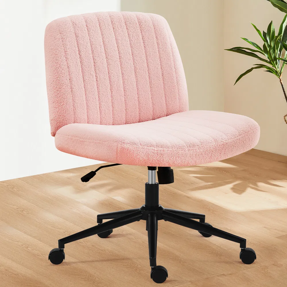 Office chair, backrest, armless office chair, adjustable swivel for comfortable home office, pink, Teddy wool fabric image 8