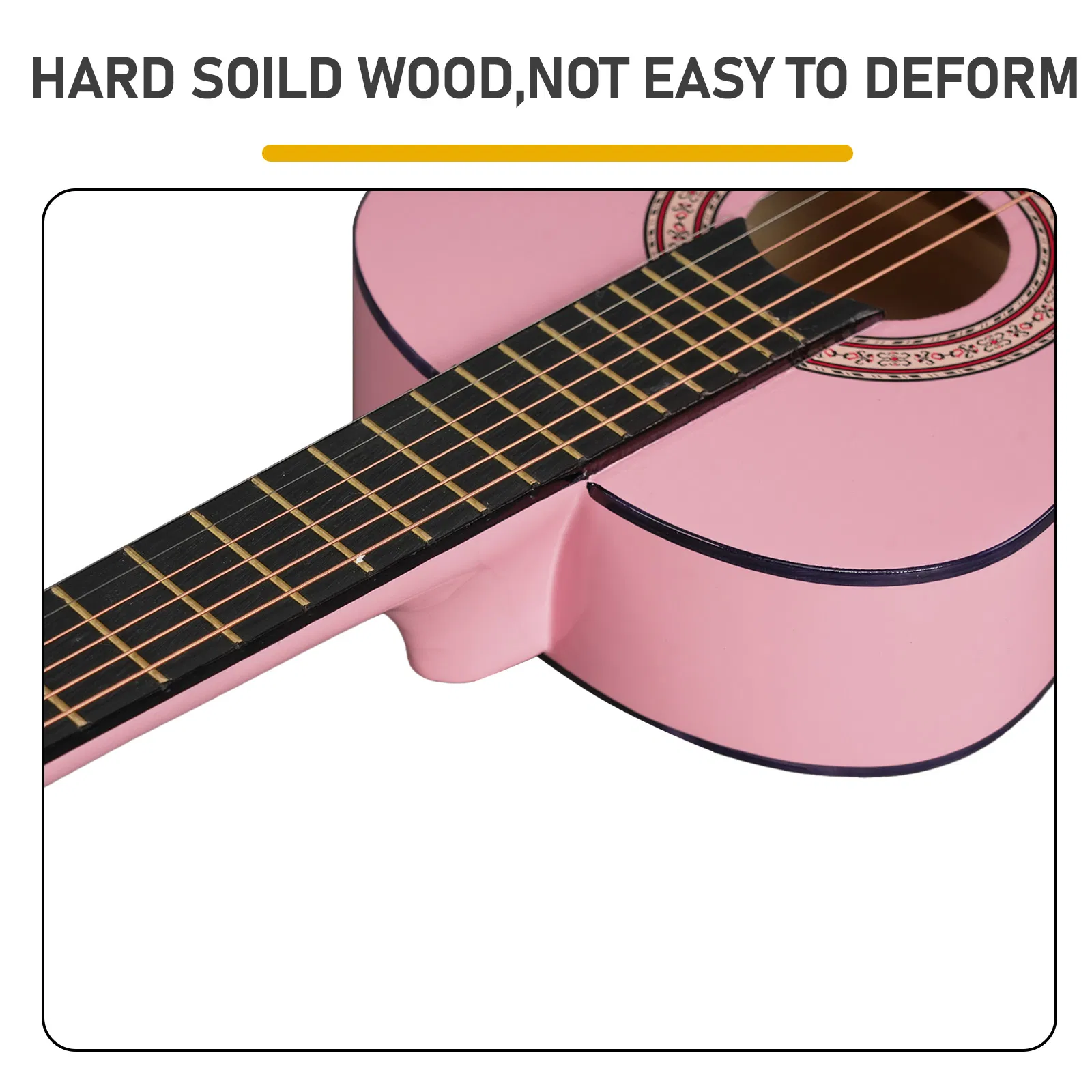 Light pink 30-inch Round Acoustic Guitar with Picks, Strings, Capo, Case, Tuner, and Strap image 4