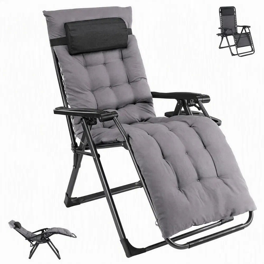 Zero Gravity Chair with Cushion, Folding Outdoor Lounge Chair with Cup Holder and Headrest for Patio, Strong Capacity image 6