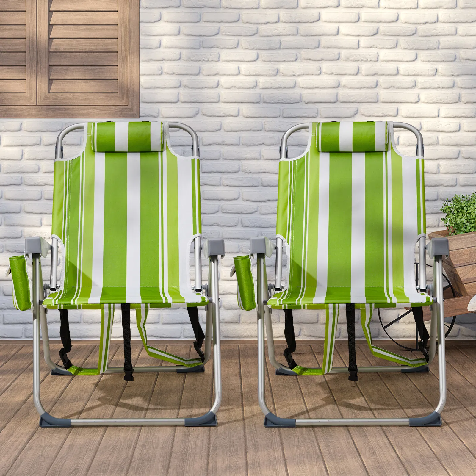 63*70*99cm Heightened Oxford Cloth Silver White Aluminum Tube Bearing 100kg Beach Chair Green Stripes