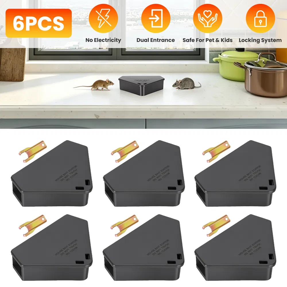 Triangular Mouse Bait Holder Stations, 6 -12Pack Lockable Reusable Bait Boxes with Keys, Durable PP…