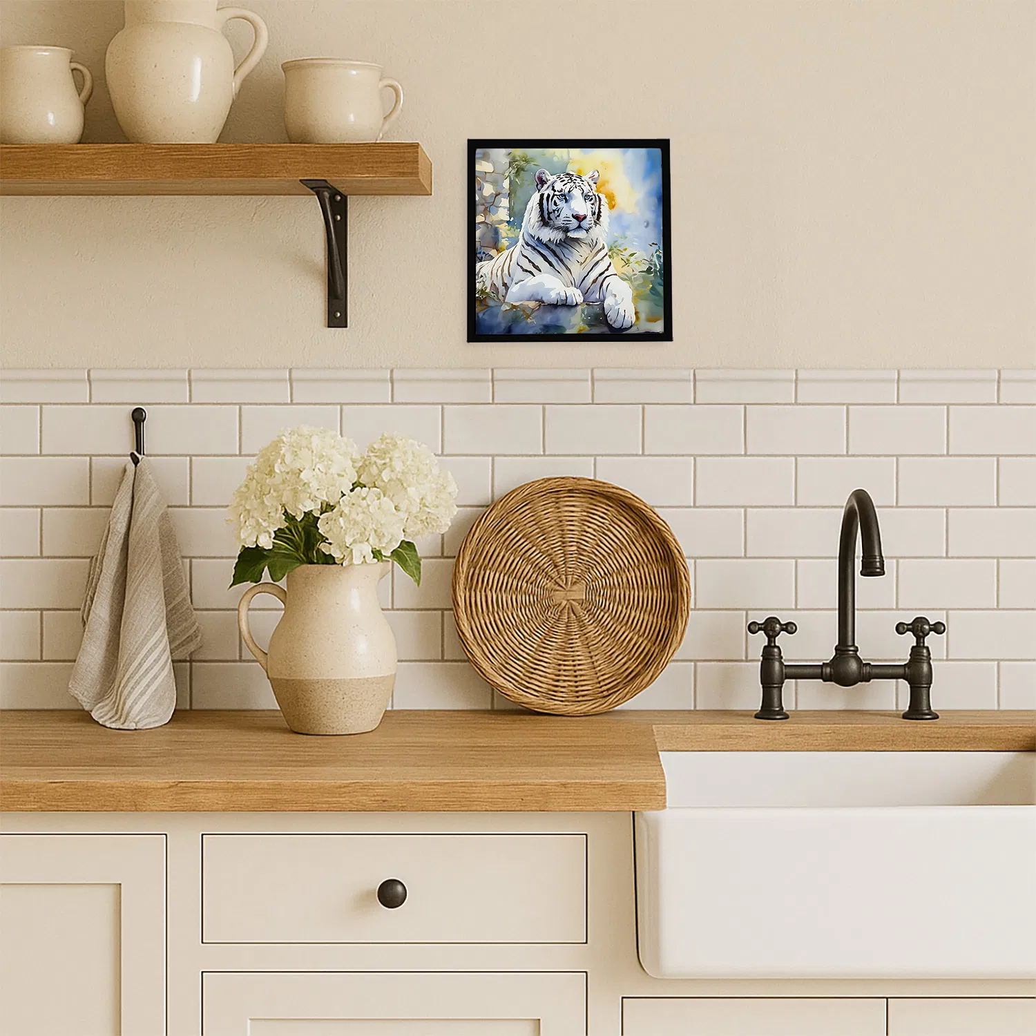 Framed Metal Print, White Tiger