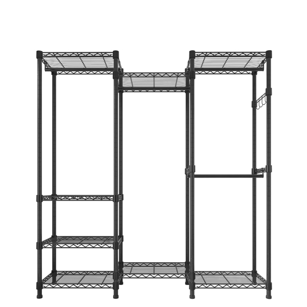  3排挂衣杠加7层置物架带1排衣帽钩4个无纺布抽  可变体 开放式衣橱 铁制 180*40*180cm 黑色 N001-14