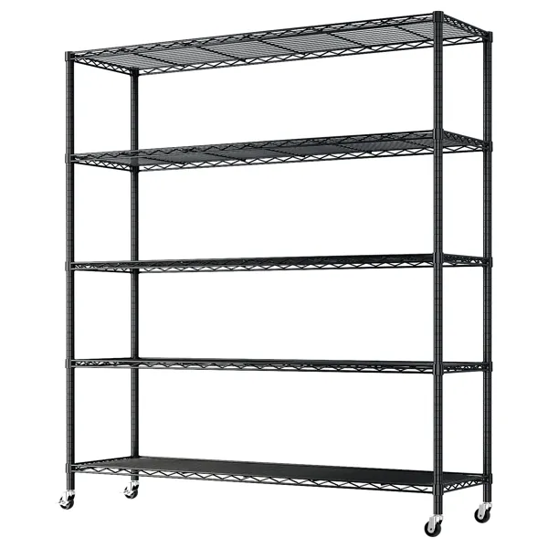 Adjustable layer spacing, wheeled display stand, iron, 117*45*185cm, powder-coated black image 2