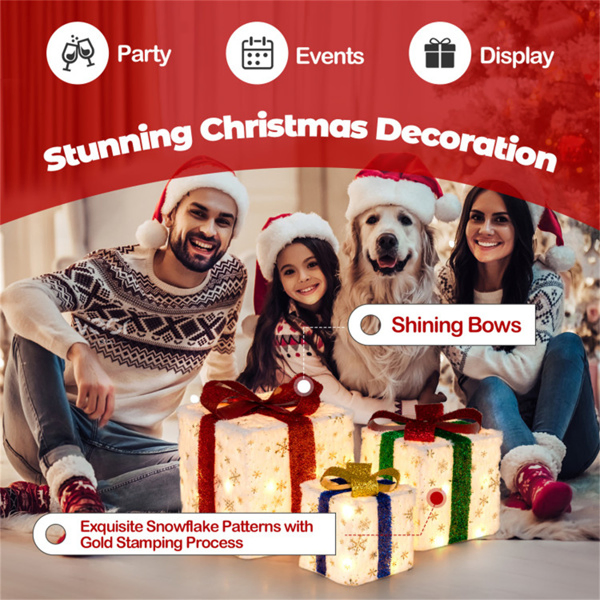 Christmas LED Gift Decor - 3 Stackable Boxes, Sturdy Waterproof Design, Fireplace/Tree/Porch Display-17