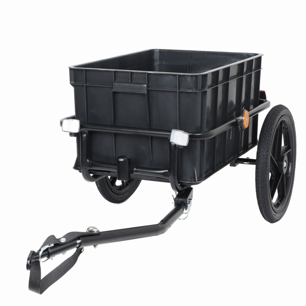 2-in-1 Bike Cargo Trailer Pushcart, Bicycle Trailer with Removable Box and Waterproof Cover, Black, Pushcart Stroller with Tow Hitch and Removable Handlebar, black -62