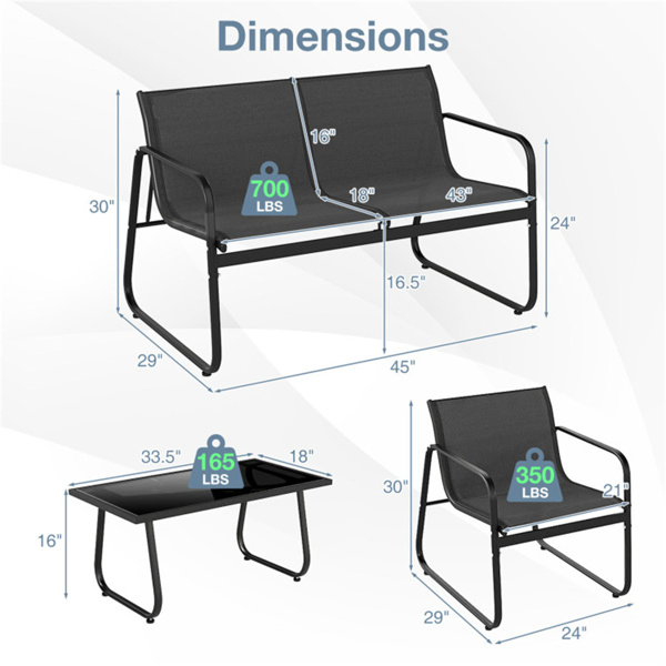   4-Piece Outdoor Conversation Set (Black) - 2 Chairs + 1 Loveseat + 1 Coffee Table,Patio Furniture Set-15