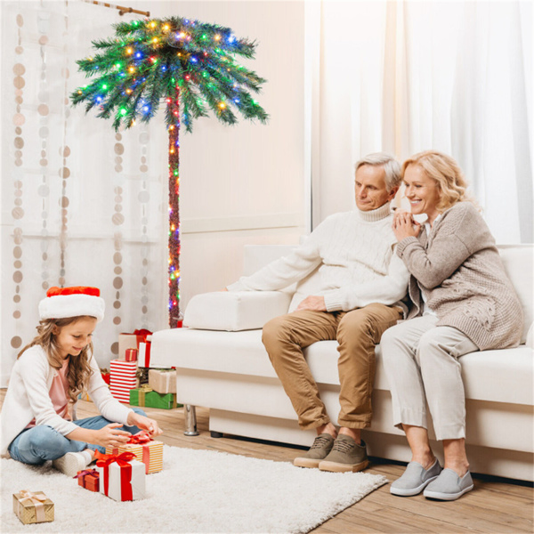 6ft Pre-Lit Christmas Palm Tree - 210 4-Color LEDs (Red/Green/Yellow/Blue), 64 PVC Branch Tips-16