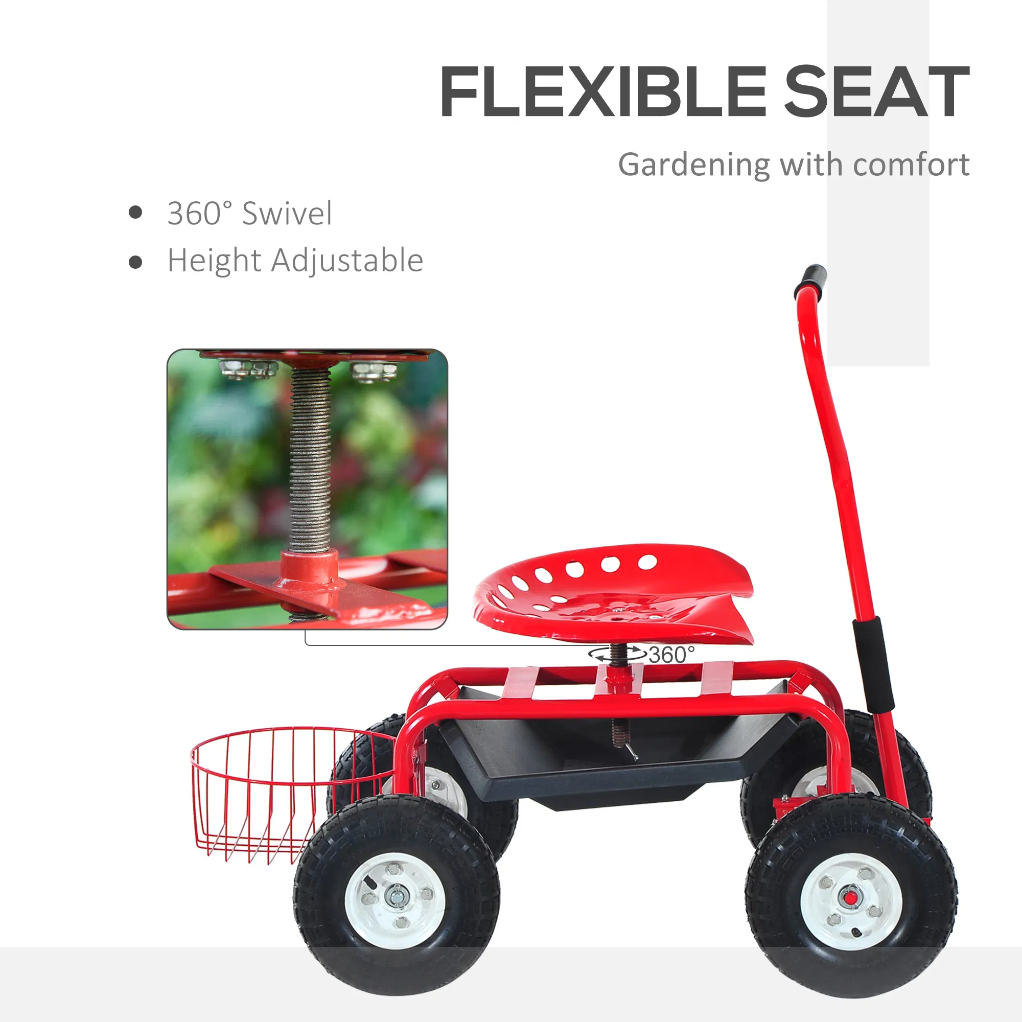 Garden Scooter — Rolling Cart with Swivel and Adjustable Seat — photo 3
