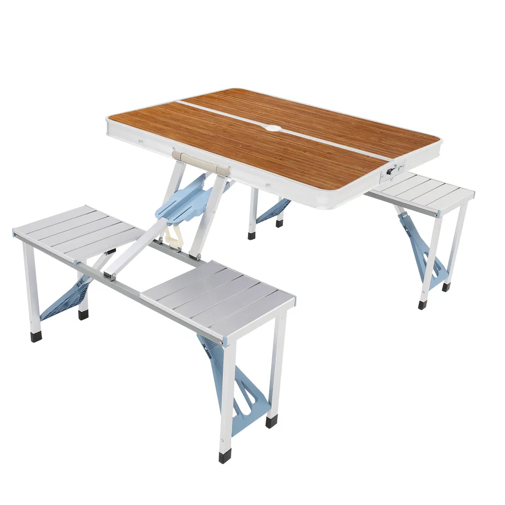 136*85.5*67cm 50kg Aluminum Alloy Table And Chair One Piece Camping One Piece Table And Chair Wood Grain…