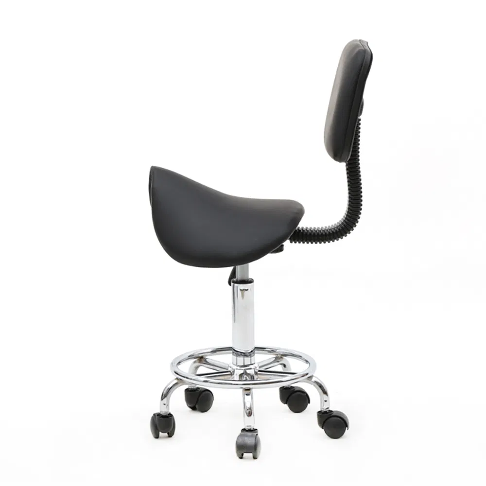 Saddle Shape Adjustable Salon Stool with Back Black image 20