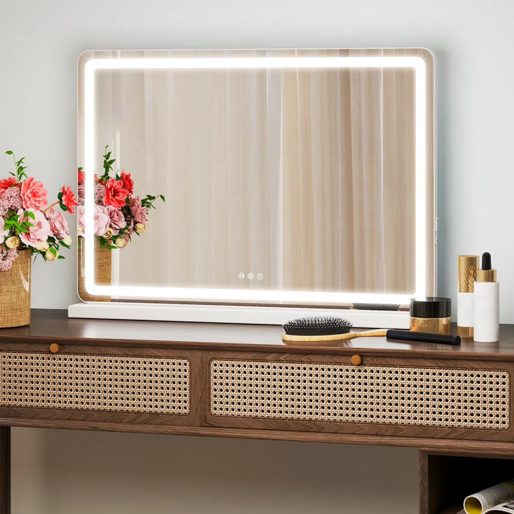 22"x32" LED Vanity Mirror with Lights, Dimmable 3-Color Modes, Touch Screen Makeup Mirror for DressingTable, White SquareDesign