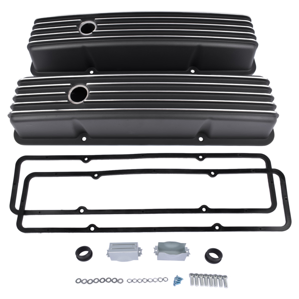 气门室盖 Valve Covers Fabricated Aluminum Polished for Chevy Small Block 283 302 305 327 350 400 1958-1986 Black-10