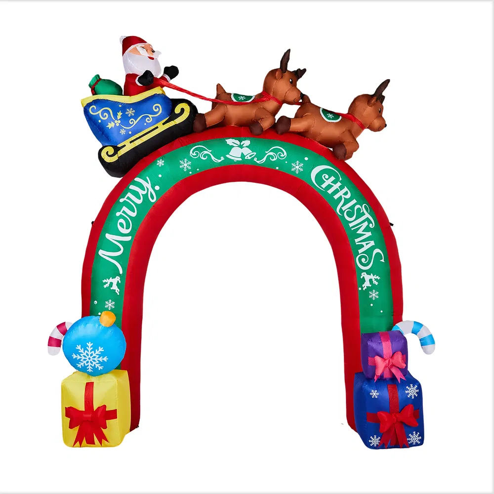 10FT Lighted Christmas Inflatable Archway, Inflatable Arch with Reindeer Pulling Santa's Sleigh, Blow Up…