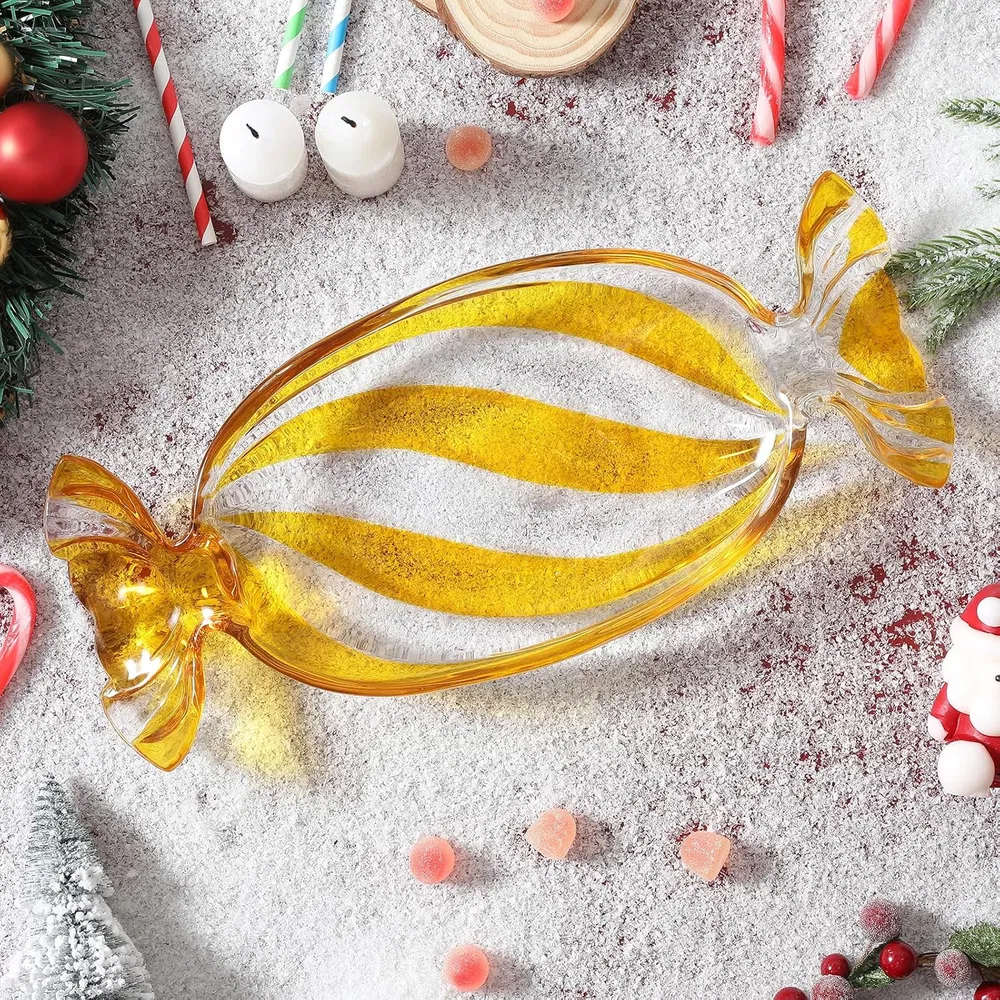 Christmas Candy Glass Plate, Christmas Theme Serving Tray for Holiday Desserts, Cookies & Candy Display, Festive Party Bowl, Red XMAS Decorations Small 9.2x4.3 Inch image 15