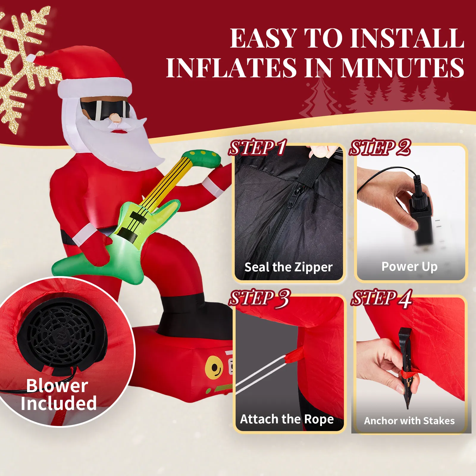 7.5FT Lighted Christmas Inflatable Decoration, Inflatable Black Santa Playing Electric Guitar, Funny Blow… image 9