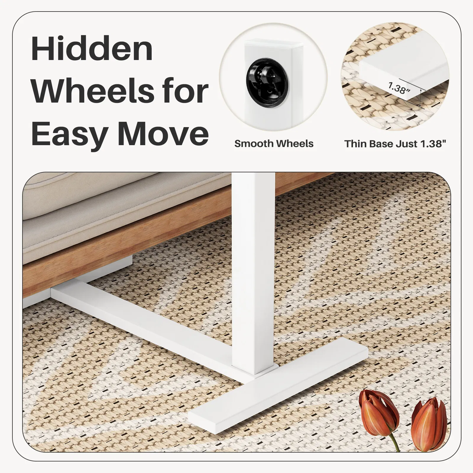 Adjustable Overbed Table with Wheels, Mobile Rolling Laptop Desk, Tilting Bedside Table for Laptop, Bed… image 6