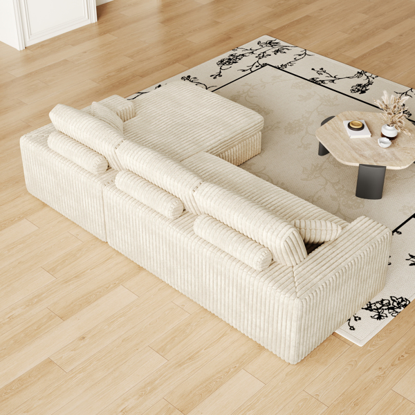 114.5'Modern Corduroy Modular foam Sofa, Recliner Seat reversible Sofa, 2in1 Sofa with Recliner and L-Shaped Sofa Combination with Three Cushion Neck Pillow Combination and Two Throw Pillows 2 package-35