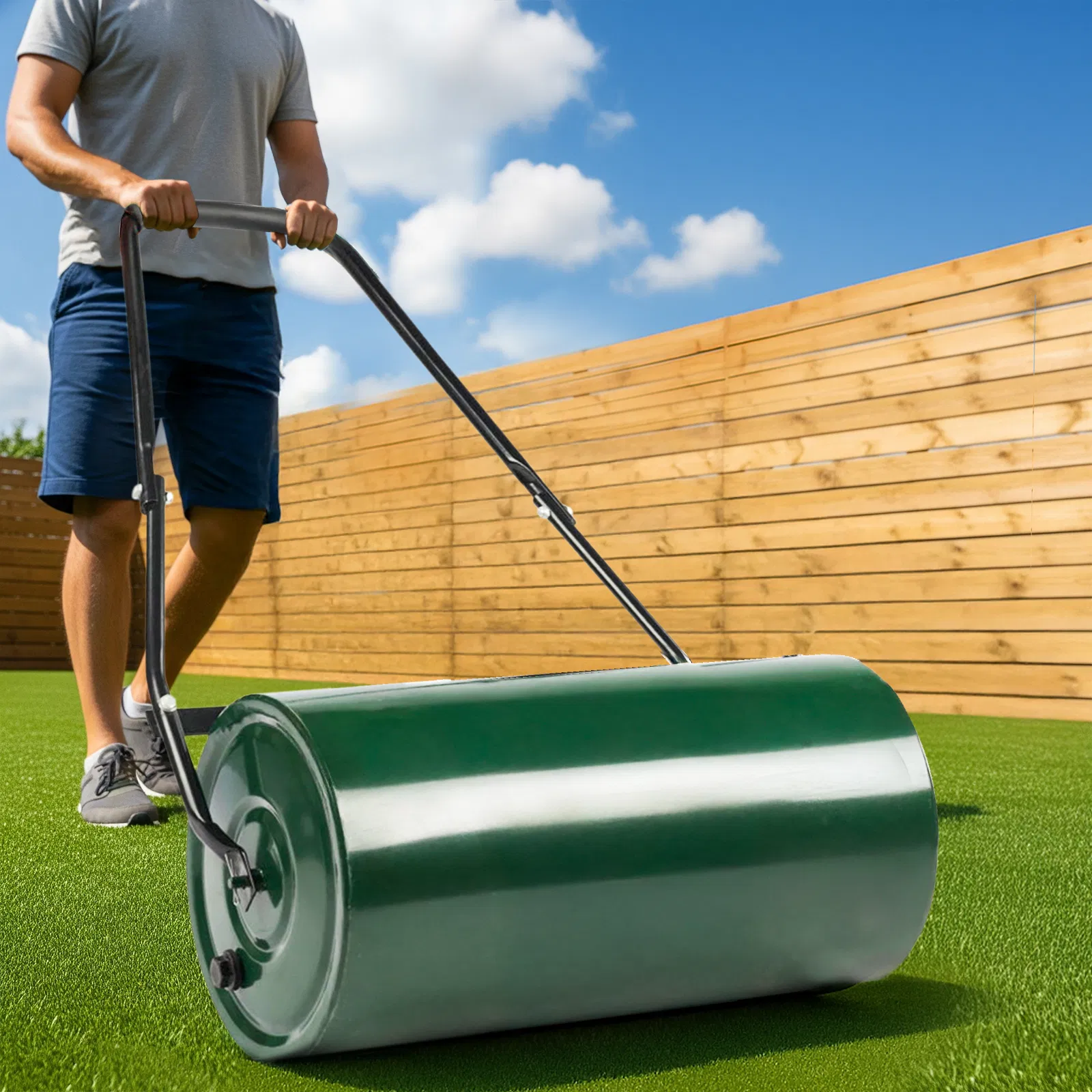 24in Heavy Duty Steel Lawn Roller, Garden Roller Can Be Filled with Water or Sand, Hand Roller with U-shaped Handle, Green & Black image 9