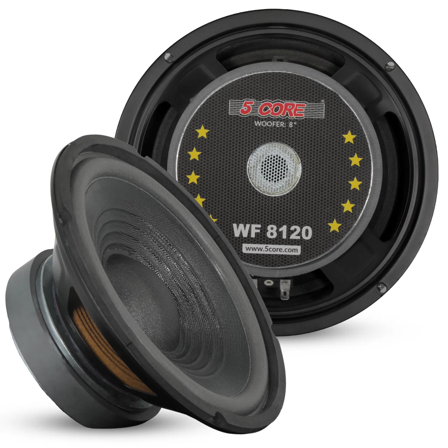 5 Core 8 Inch Woofer 200W Car Audio Subwoofer 8 or 4 Ohm Impedance Replacement Deep Bass Sub w 30 Oz Y30 Magnet Poly Cone Rubber Surround for Vehicle Sound System - WF 8 120 PP 4OHM