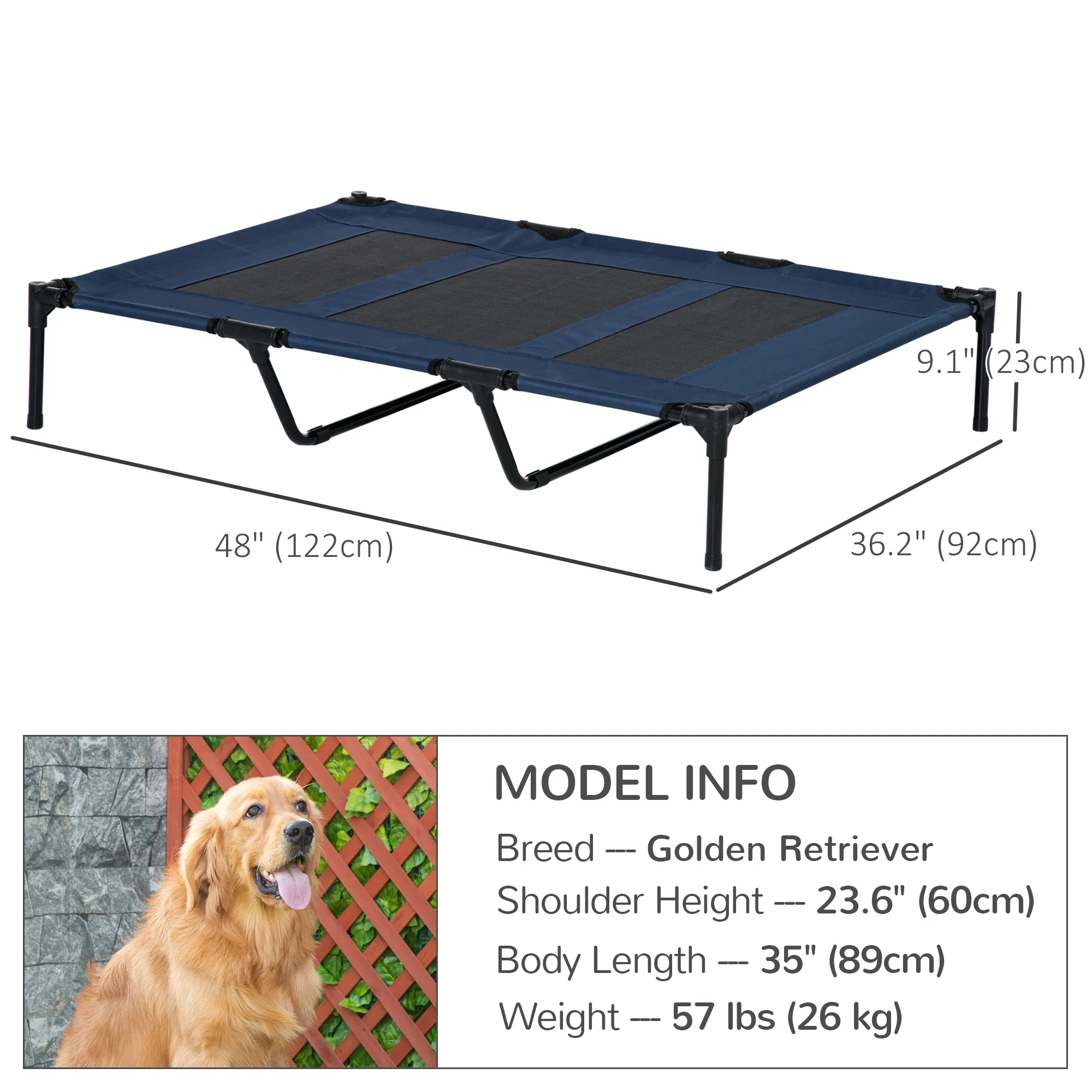 48" X 36" X 9" Elevated Pet Bed with Carrying Bag, Dark Blue — image 1