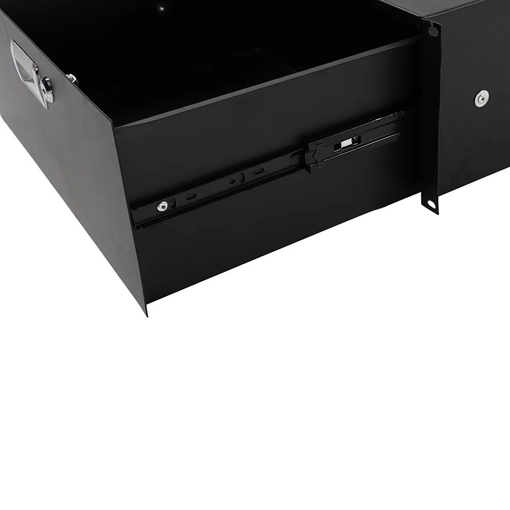 19" 4U Steel Plate DJ Drawer Equipment Cabinet with Keys Black image 3