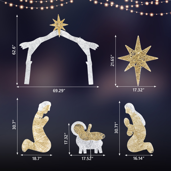 6ft Silver Roof 190LED Lights Nativity Scene Garden Jesus Decoration image 17