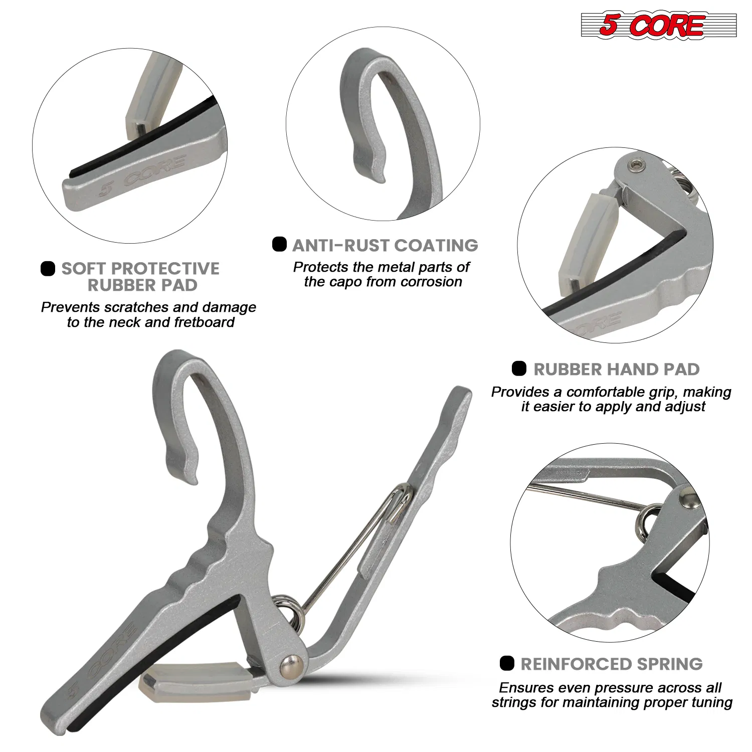 5 Core Guitar Capo Quick Change Acoustic Electric String Clip Banjo Mandolin Or Ukulele image 3