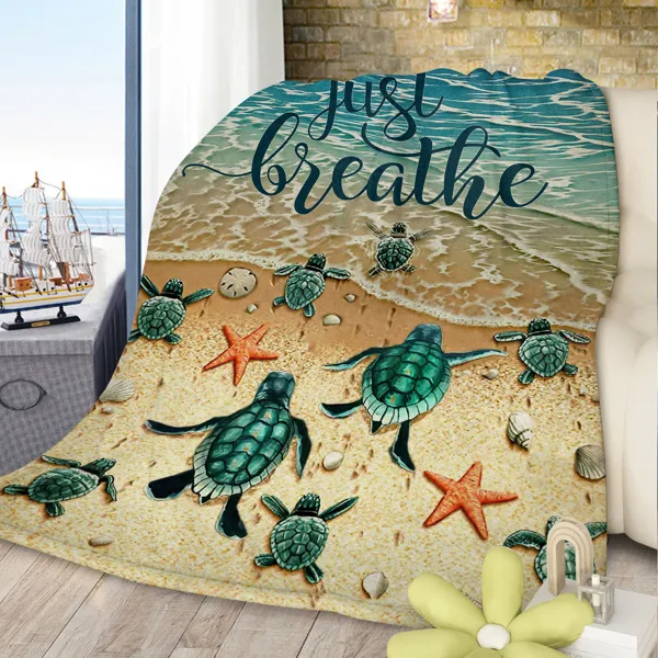 Sea Turtle Flannel Fleece Baby Blanket — Ocean Print Throw