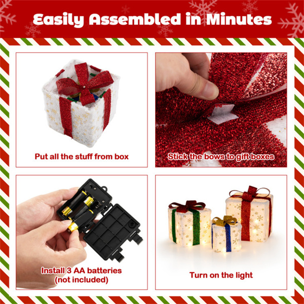 Christmas LED Gift Decor - 3 Stackable Boxes, Sturdy Waterproof Design, Fireplace/Tree/Porch Display-18