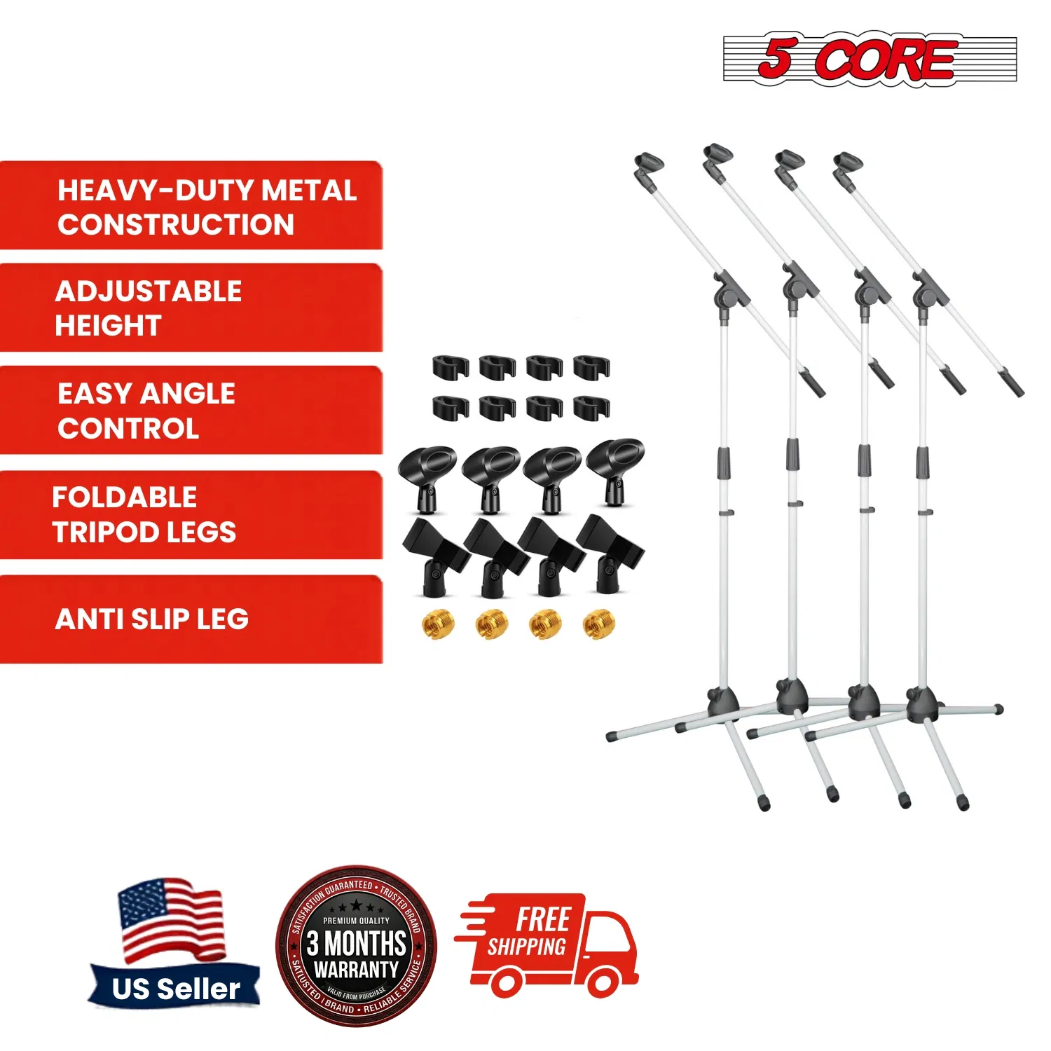 5 Core Tripod Mic Stand Floor 4Pcs Adjustable 18 to 72 Inches Sturdy Boom Arm Holder Microphone Stands Pedestal Para Microfono for Singing image 4