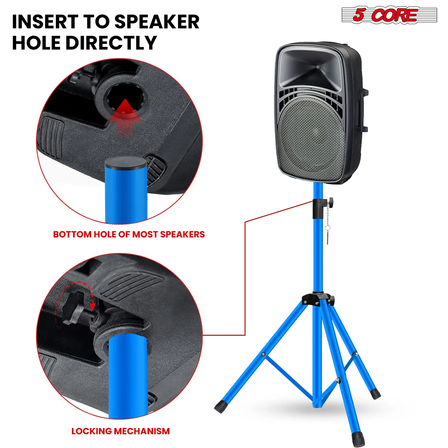 5 Core Speaker Stand Pair Adjustable 31 to 54" PA DJ Tripod Stands Heavy Duty w 35mm Add 132 Lbs image 6