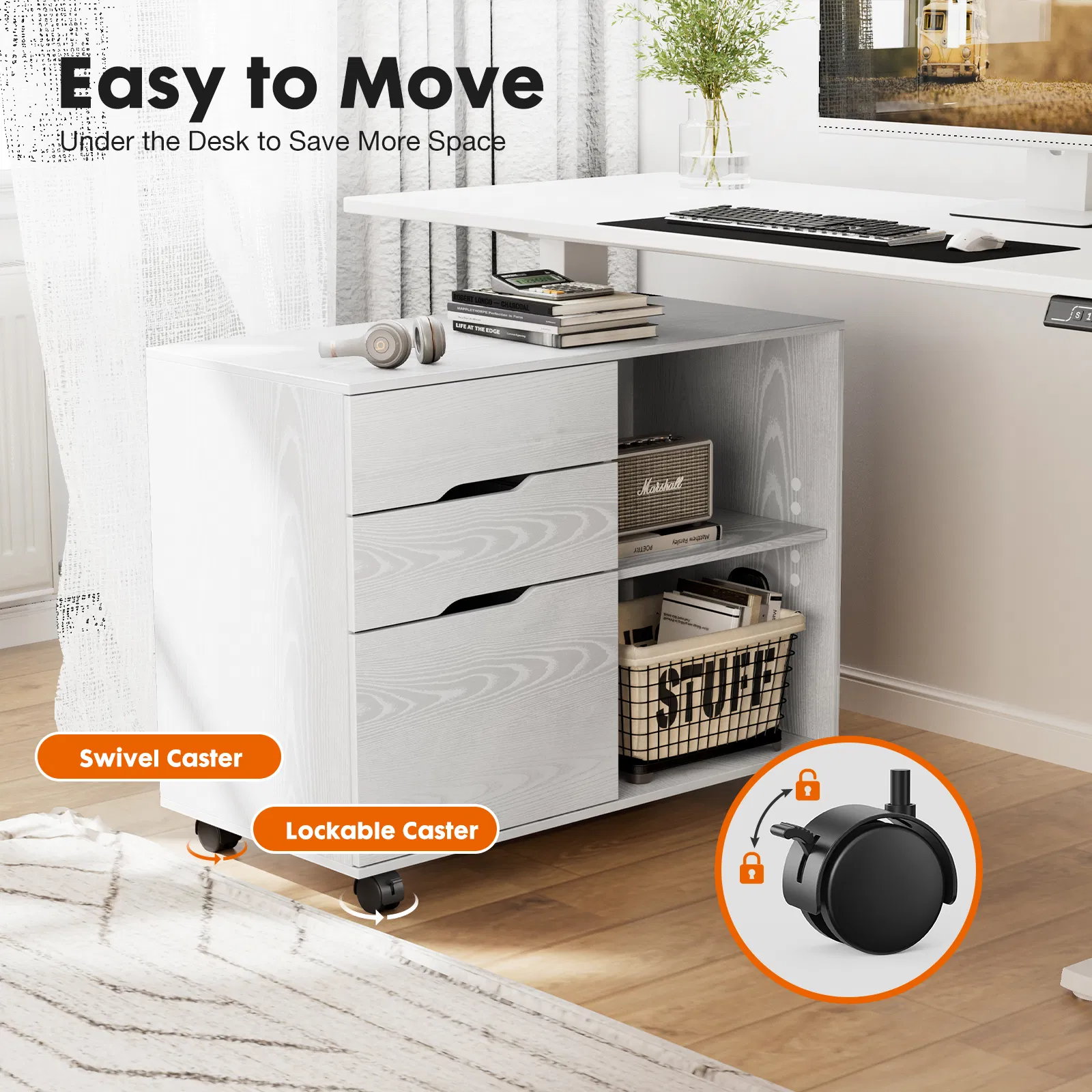 3 Drawer Mobile Rolling Lateral File Cabinet For Home Office And Kids Room image 4