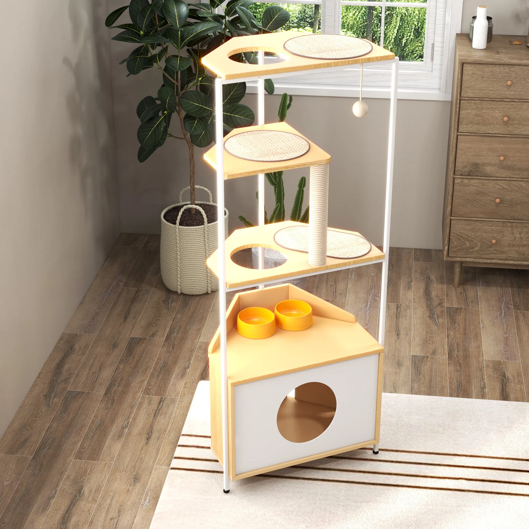 Corner Cat Tower, Cat Tree with Scratching Post, Cat Condo with Feeding Station and Climbing Platforms… image 2
