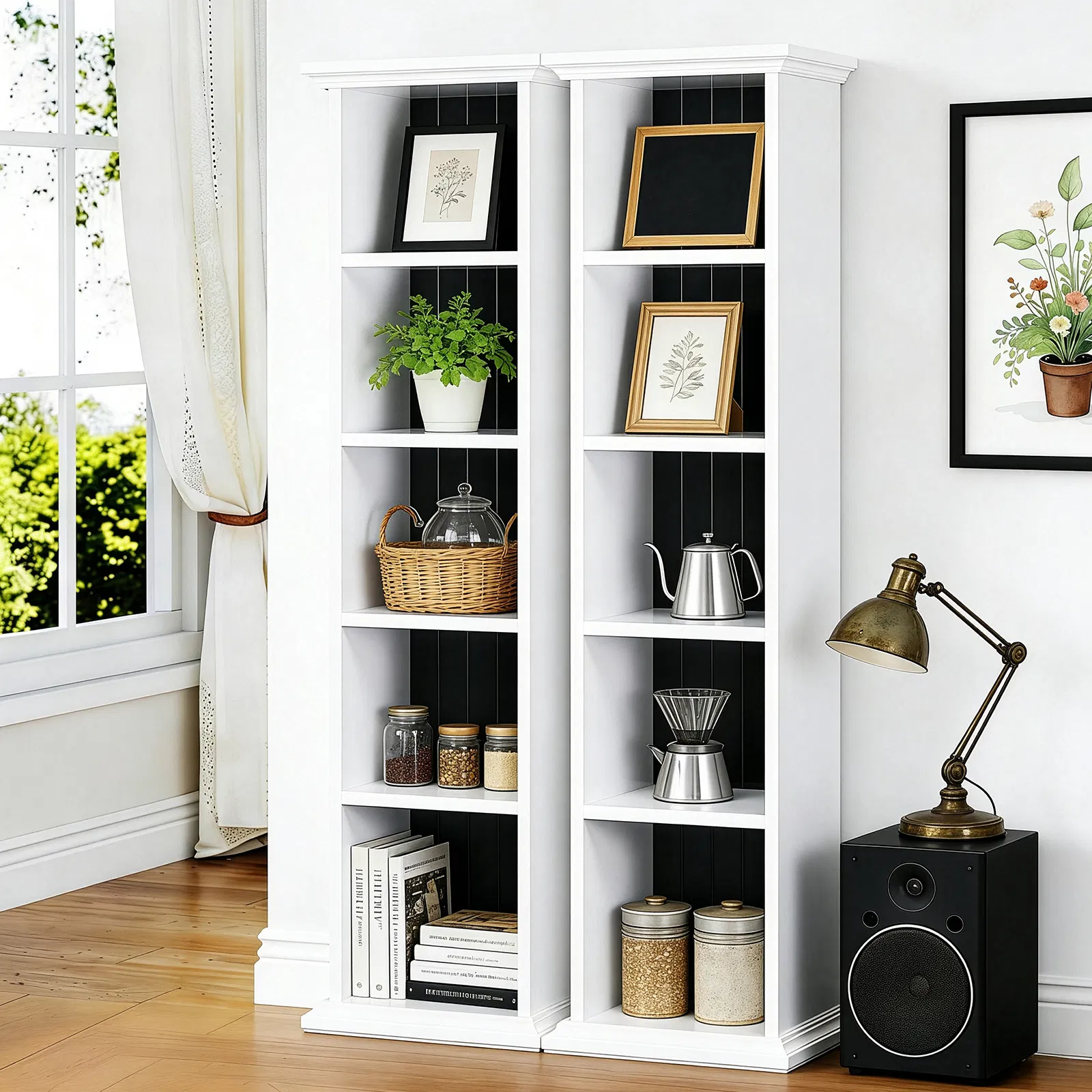 5-Tier Duplex Bookcase MDF Painted Item Display Rack 20*12.99*70.87in White Cabinet with Black Inner Back… image 12
