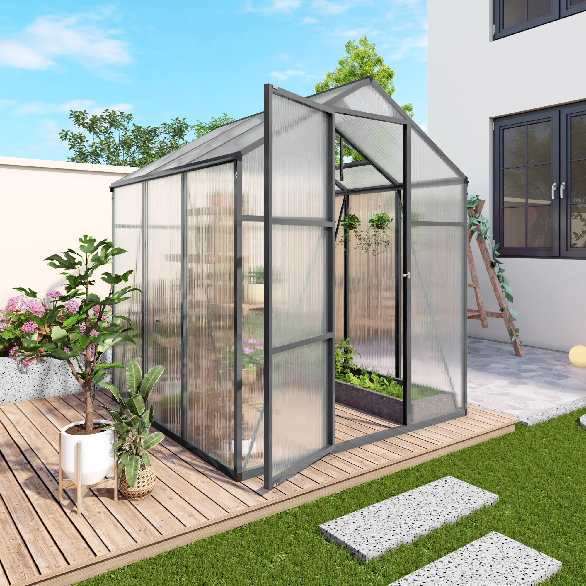Newly marketed Gain height windproofaluminum greenhouse 6x6 FT Polycarbonate Greenhouse Raised Base and… image 3