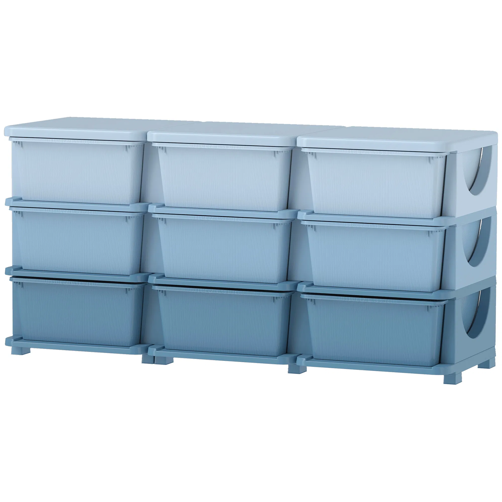 3 Tier Kids Toy Organizer and Storage Bins with 9 Plastic Drawers, Blue