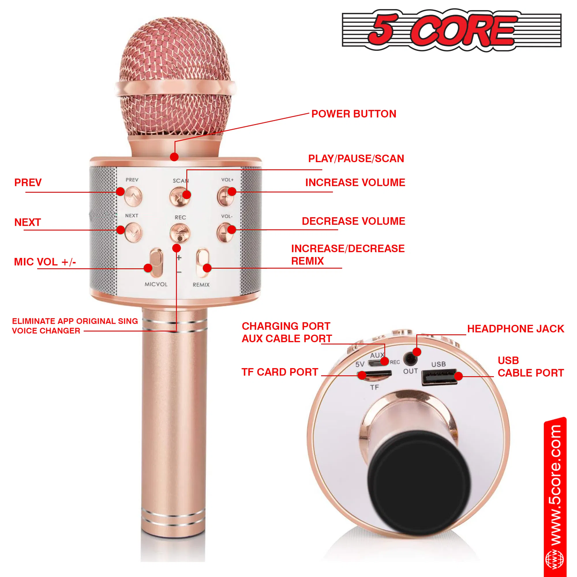 5 Core Microphone Wireless Karaoke Mic With Speaker 3 in 1 Portable Bluetooth Microfono Inalambrico image 13