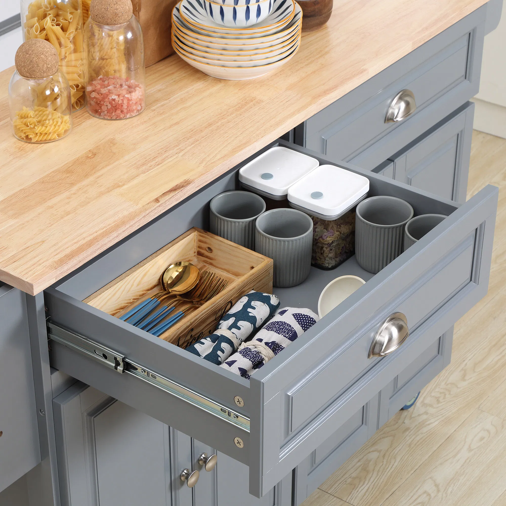 Kitchen Island With Storage, Rolling Kitchen Island With Drop, picture 2 of 5