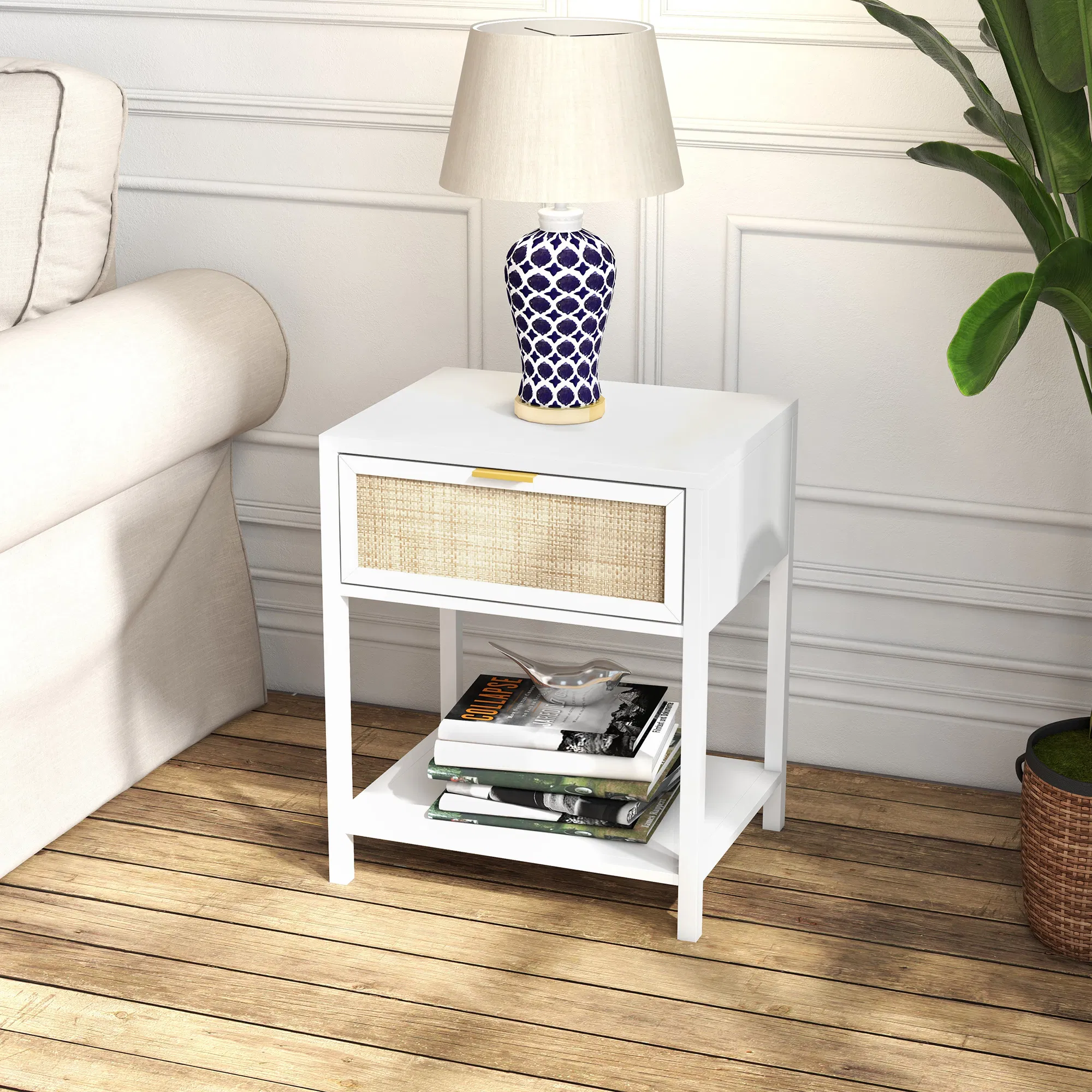 Rattan Nightstand with Drawer