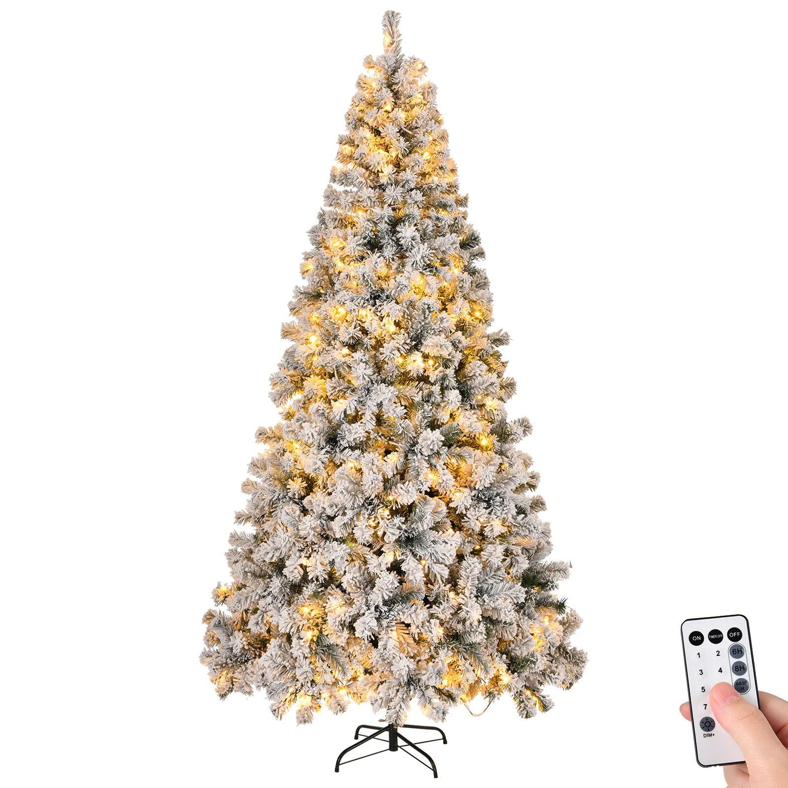 8 FT Pre-lit Snow Flocked Christmas Tree, Artificial Hinged Xmas Pine Tree with 1300 Branch Tips, 500… image 2