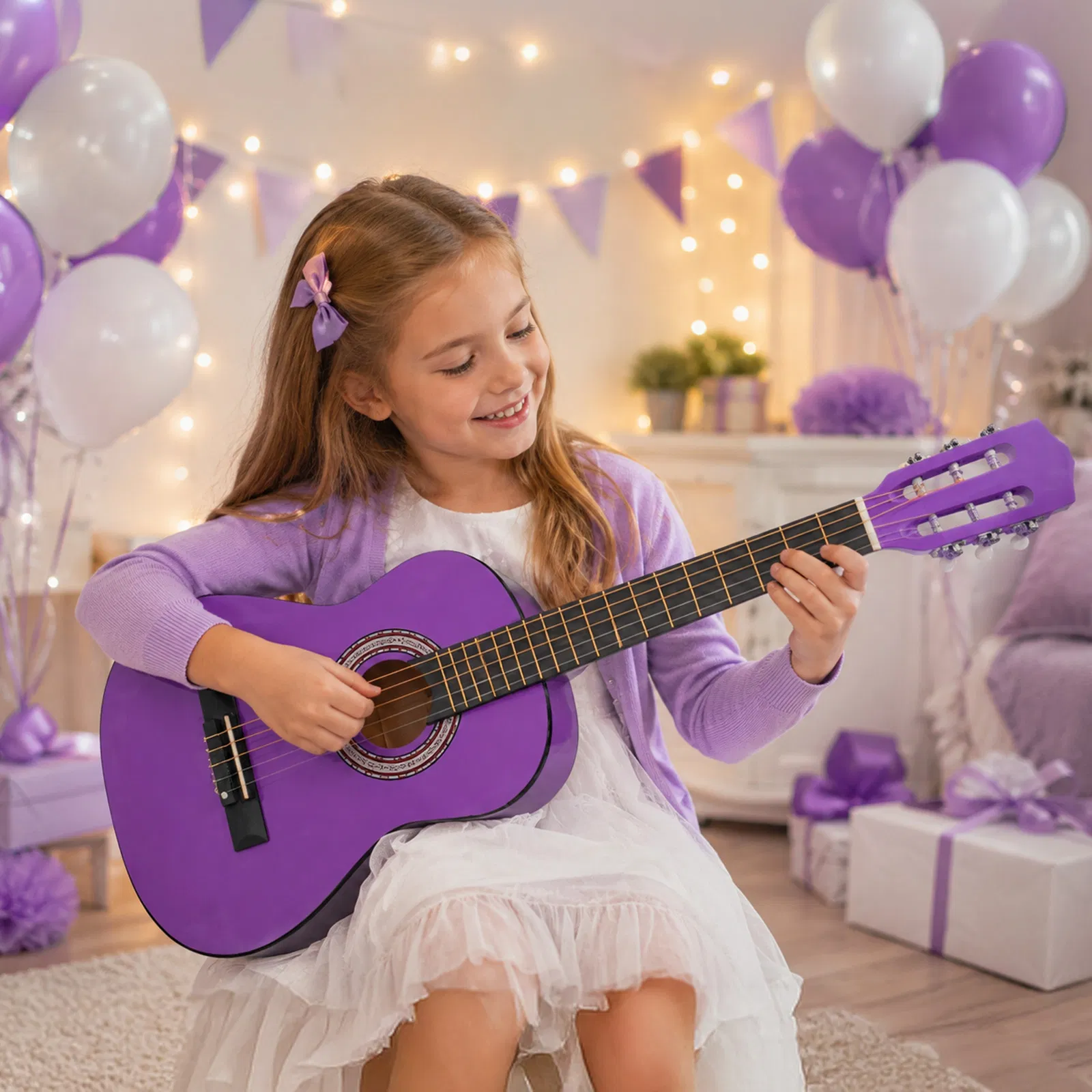 Purple 30-inch Round Acoustic Guitar with Picks, Strings, Capo, Case, Tuner, and Strap image 8